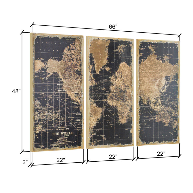 Longshore Tides World Map 3 Piece Graphic Art Set & Reviews | Wayfair
